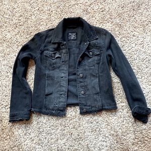 Abercrombie distressed denim jacket in black.